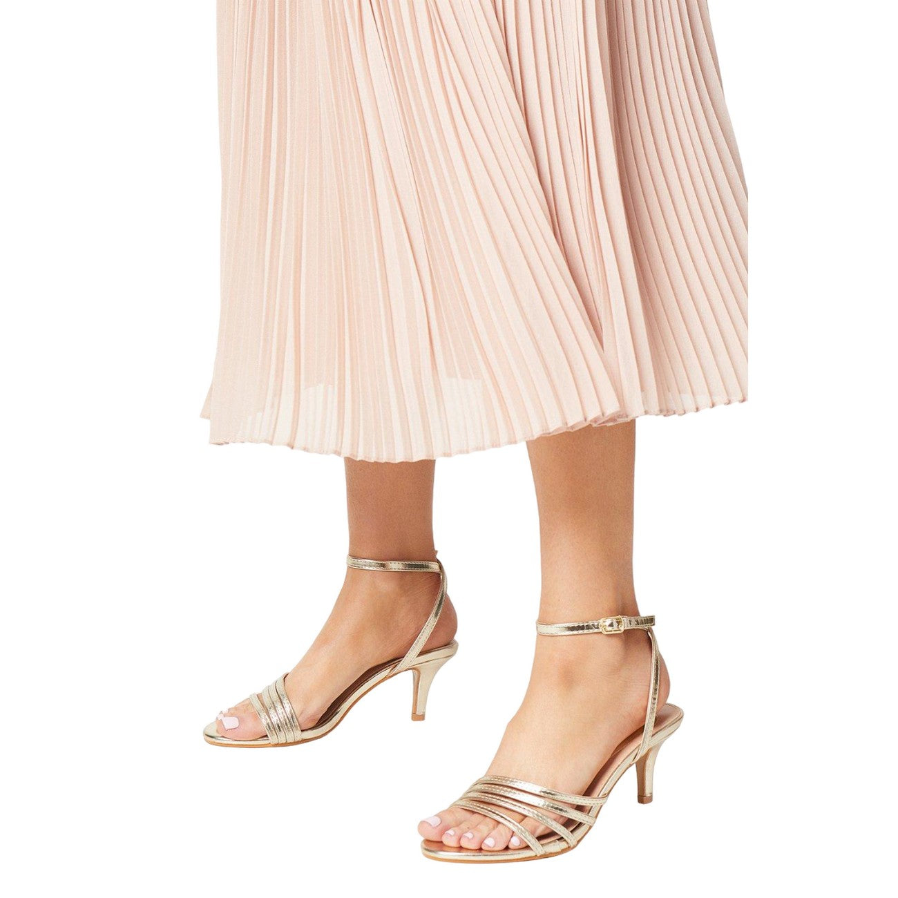 Gold - Side - Good For The Sole Womens-Ladies Sana Strappy Wide Stiletto Heel Sandals