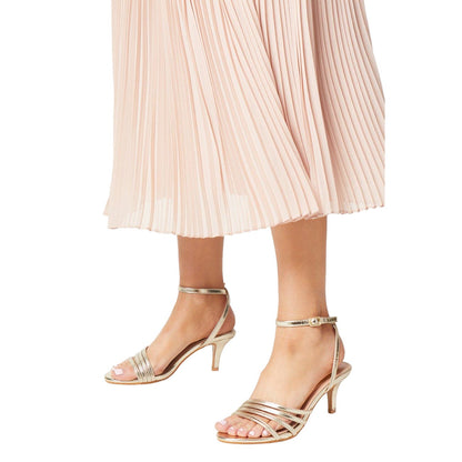 Gold - Side - Good For The Sole Womens-Ladies Sana Strappy Wide Stiletto Heel Sandals