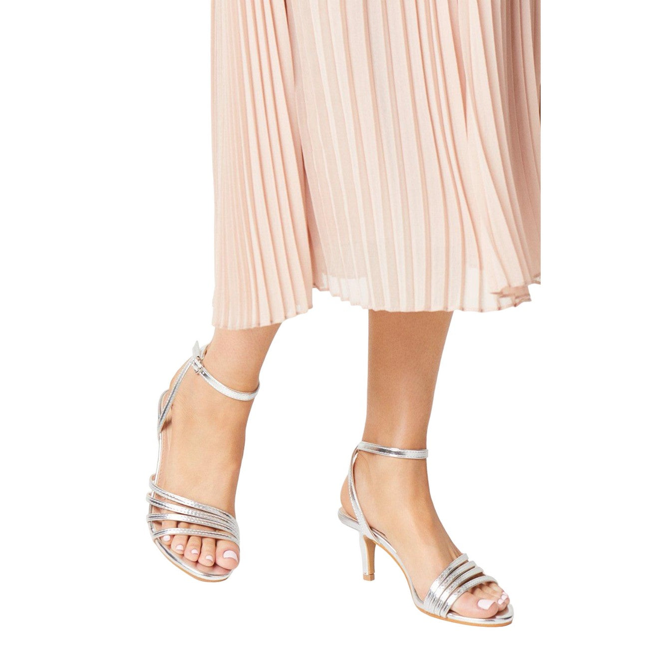 Silver - Side - Good For The Sole Womens-Ladies Sana Strappy Wide Stiletto Heel Sandals