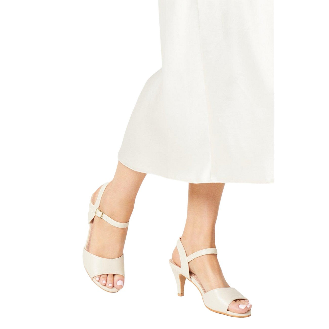 Bone - Side - Good For The Sole Womens-Ladies Trish Peep Toe Wide Stiletto Heel Sandals