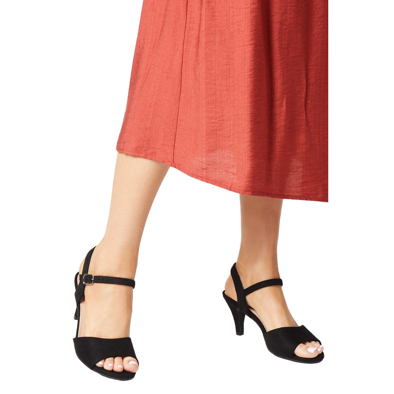 Natural Black - Side - Good For The Sole Womens-Ladies Trish Peep Toe Wide Stiletto Heel Sandals