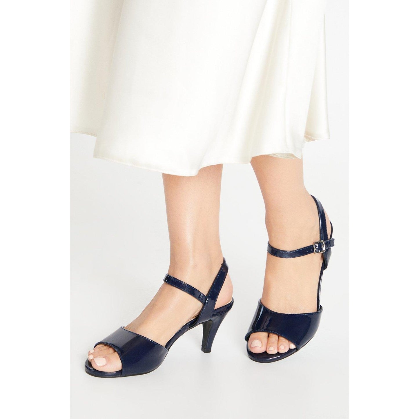 Navy - Front - Good For The Sole Womens-Ladies Trish Peep Toe Wide Stiletto Heel Sandals