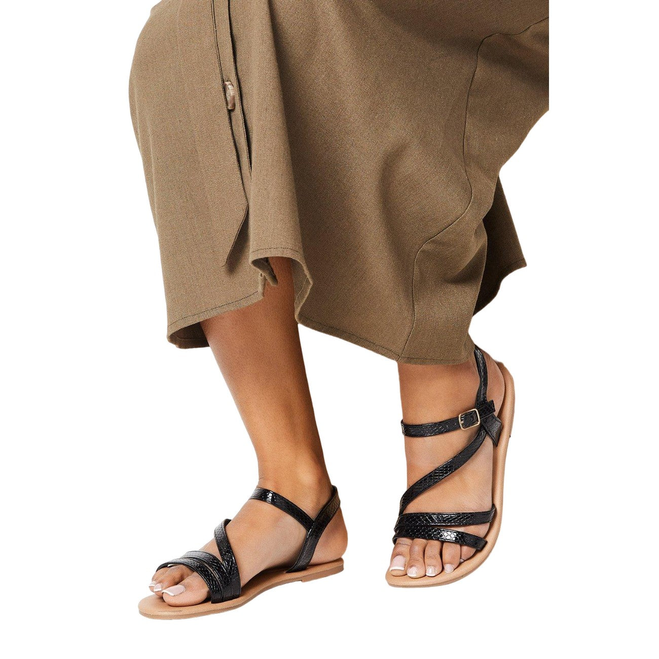 Black - Side - Dorothy Perkins Womens-Ladies Forestor Textured Multi Strap Wide Sandals