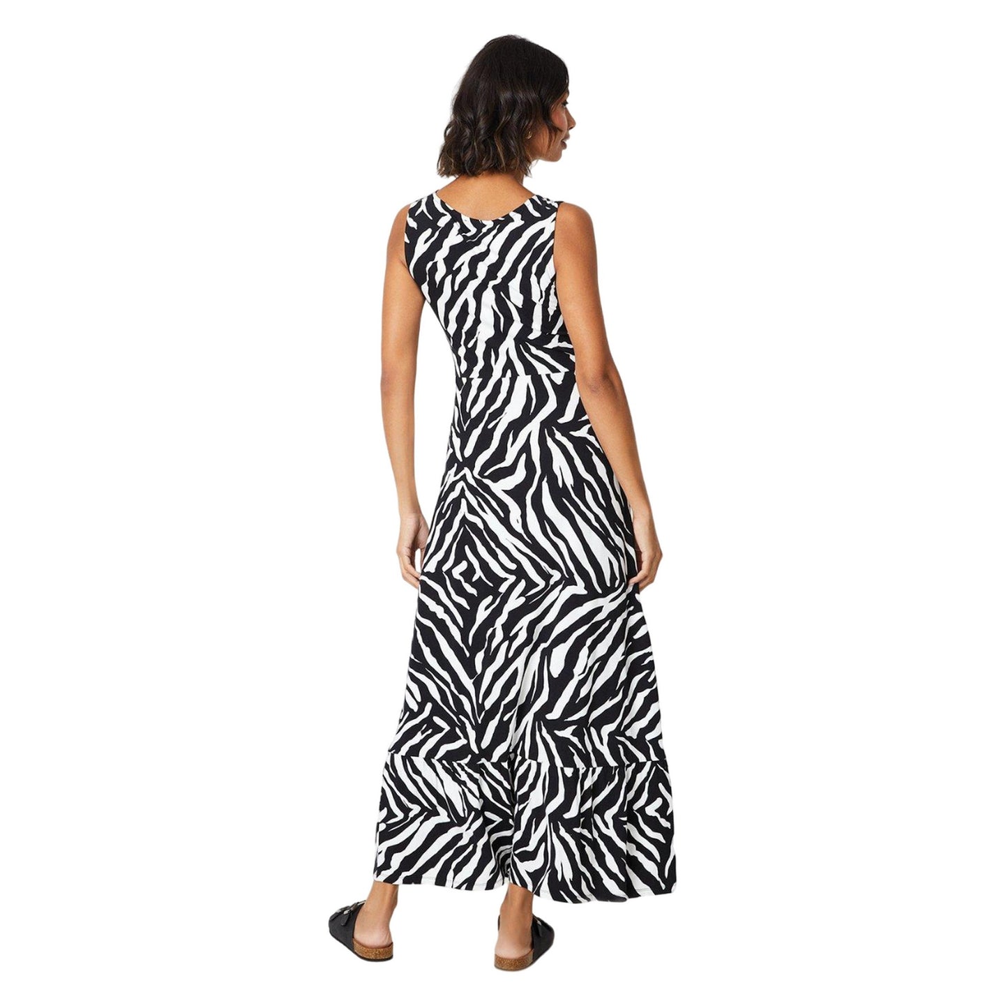 Black-White - Back - Dorothy Perkins Womens-Ladies Zebra Print Ruched Front Maxi Dress