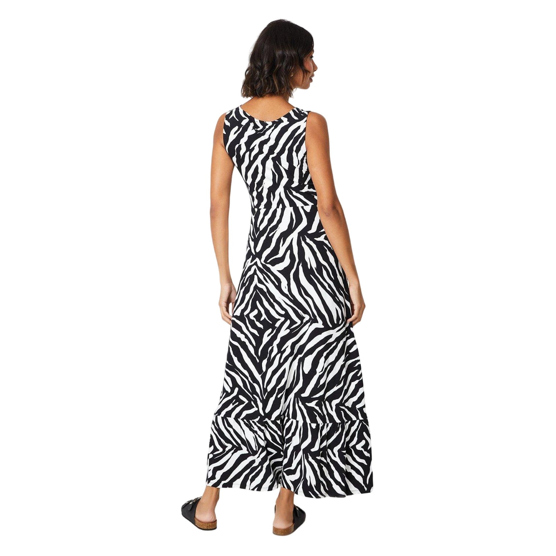 Black-White - Back - Dorothy Perkins Womens-Ladies Zebra Print Ruched Front Maxi Dress