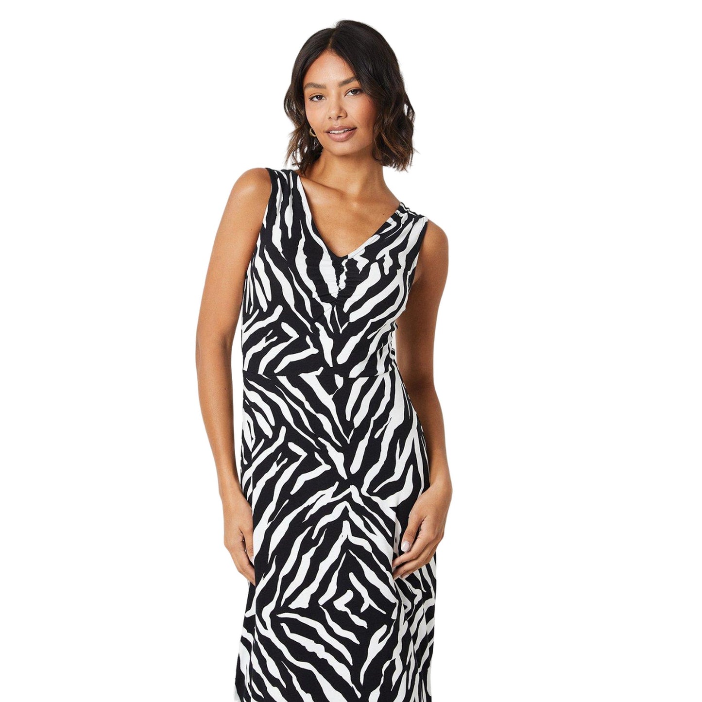 Black-White - Lifestyle - Dorothy Perkins Womens-Ladies Zebra Print Ruched Front Maxi Dress