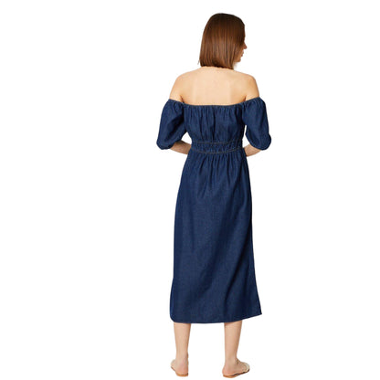 Dark Wash - Back - Dorothy Perkins Womens-Ladies Denim Bardot Midi Dress