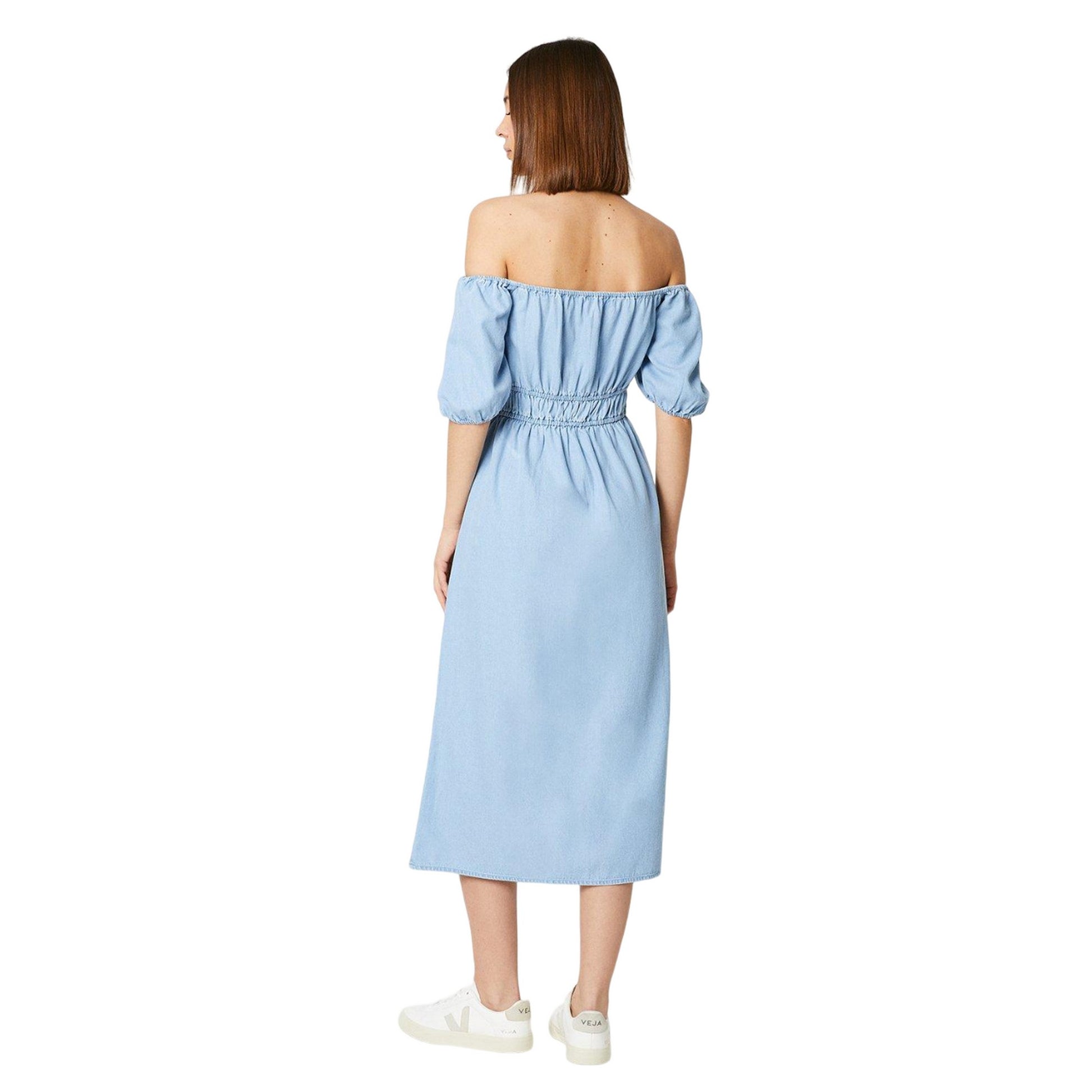Light Wash - Back - Dorothy Perkins Womens-Ladies Denim Bardot Midi Dress