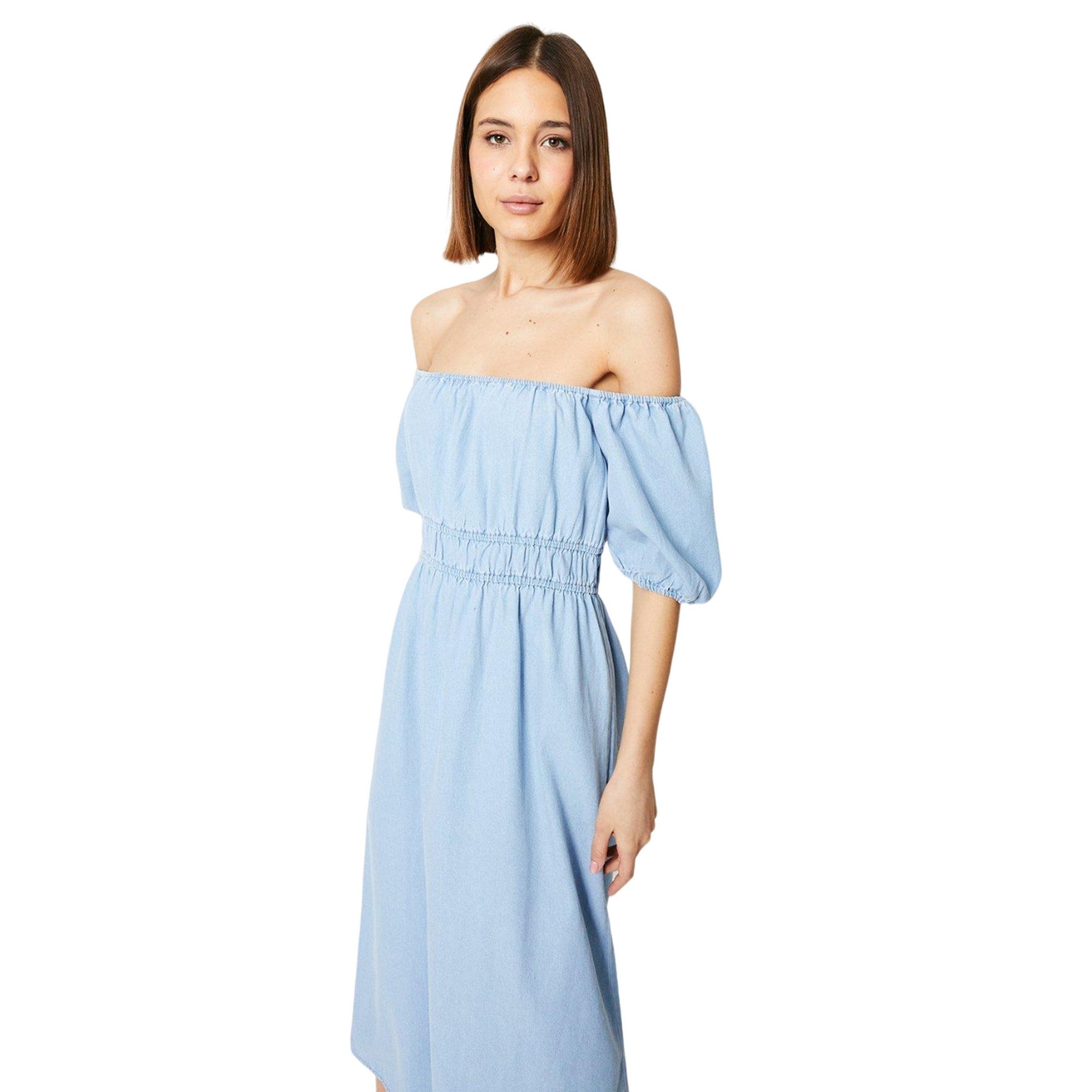 Light Wash - Lifestyle - Dorothy Perkins Womens-Ladies Denim Bardot Midi Dress