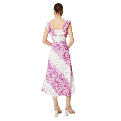Ivory - Back - Dorothy Perkins Womens-Ladies Patchwork Frill Midi Dress