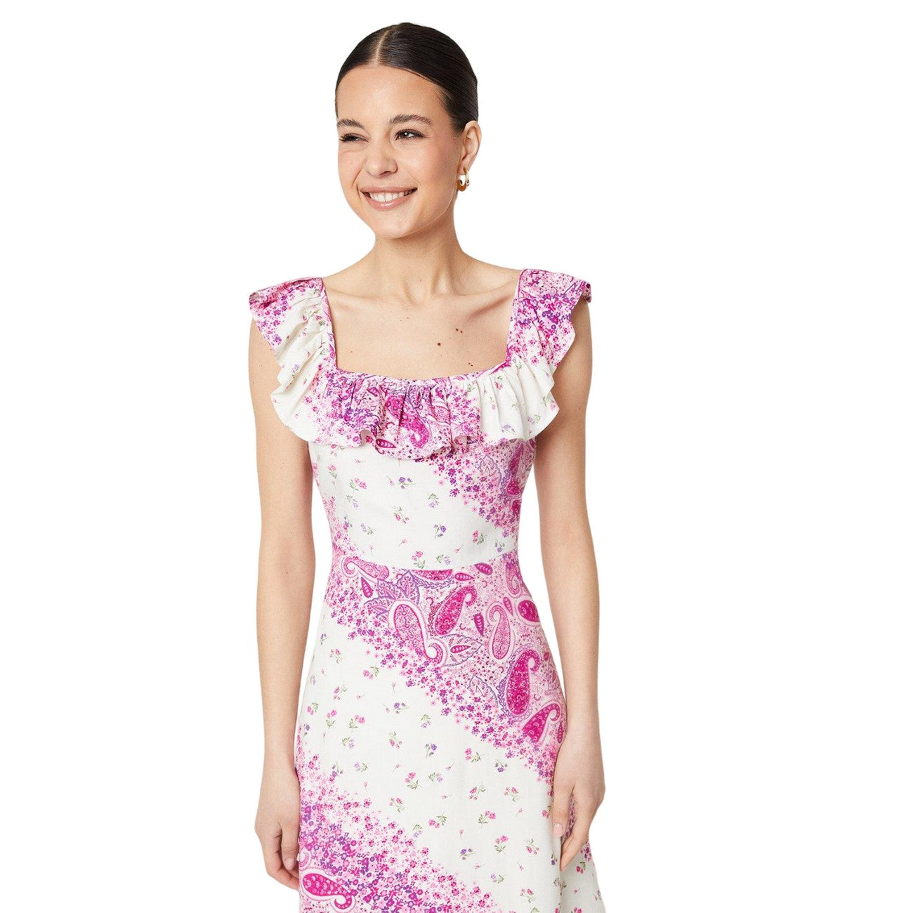 Ivory - Side - Dorothy Perkins Womens-Ladies Patchwork Frill Midi Dress