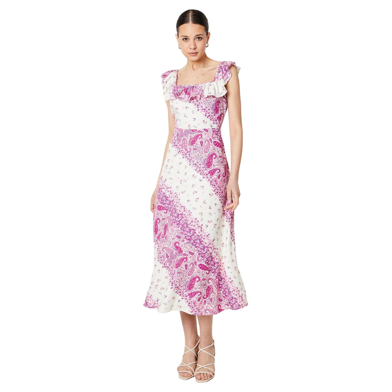 Ivory - Front - Dorothy Perkins Womens-Ladies Patchwork Frill Midi Dress
