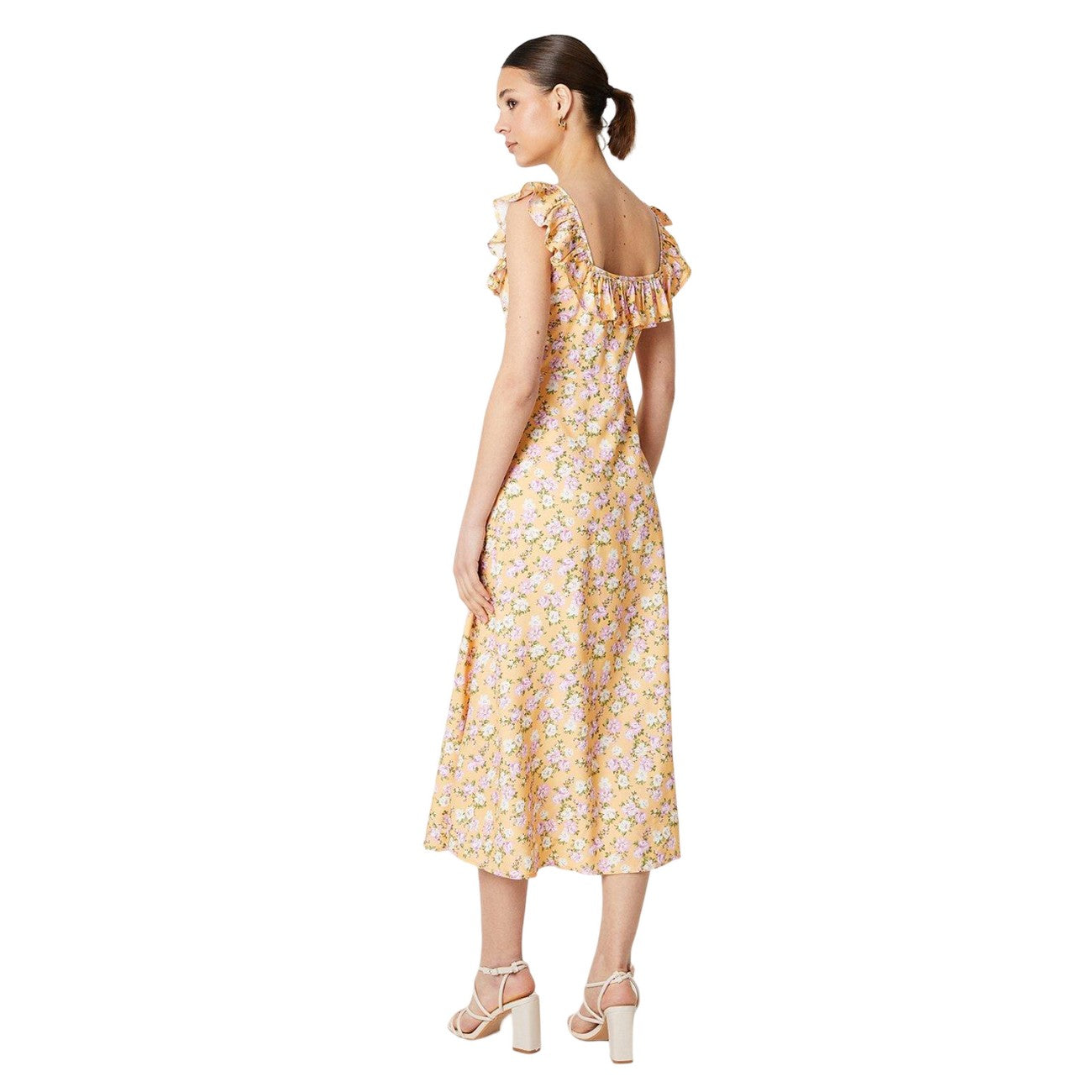 Yellow-White - Back - Dorothy Perkins Womens-Ladies Floral Frill Midi Dress