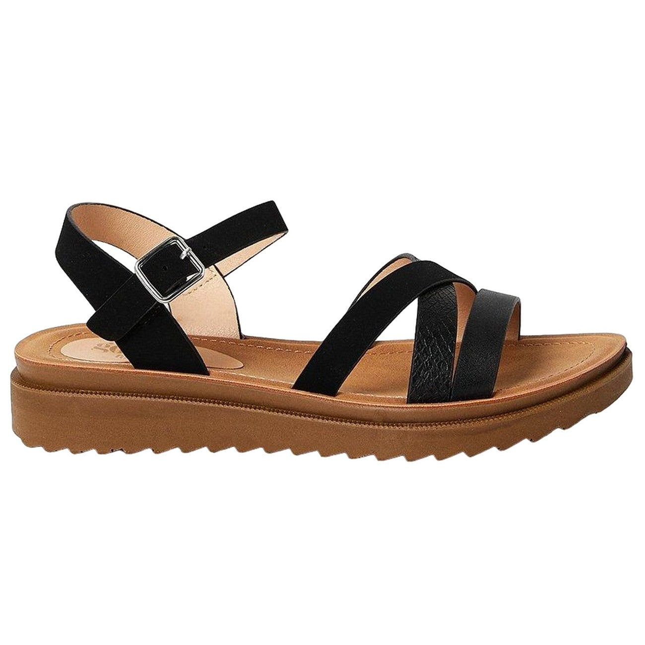 Black - Back - Good For The Sole Womens-Ladies Axel Asymmetric Panel Wide Sandals