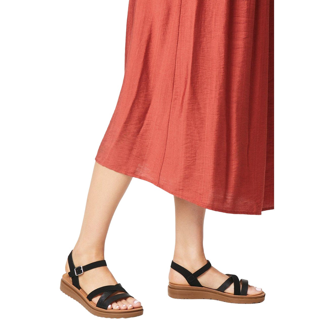 Black - Side - Good For The Sole Womens-Ladies Axel Asymmetric Panel Wide Sandals