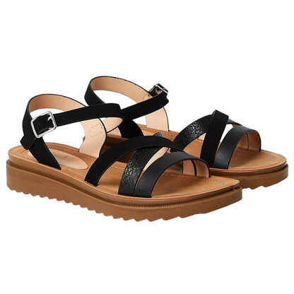 Black - Front - Good For The Sole Womens-Ladies Axel Asymmetric Panel Wide Sandals