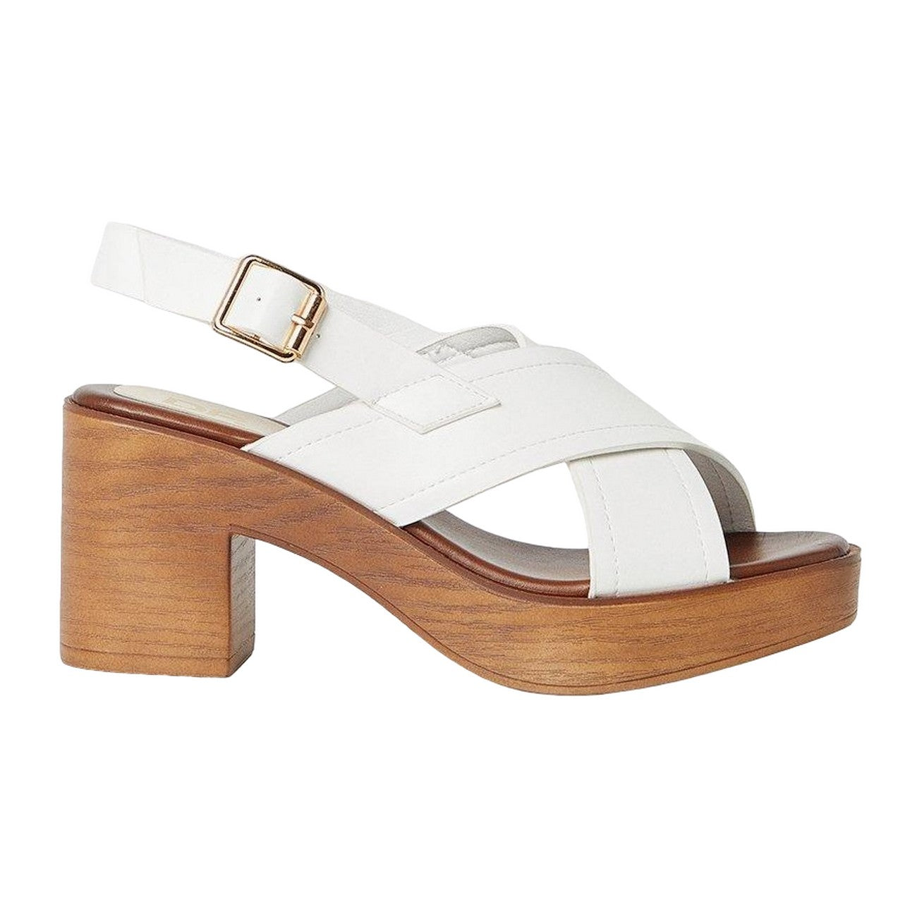 White - Back - Dorothy Perkins Womens-Ladies Sabine Wood Effect Crossover Strap Sandals