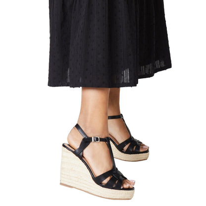 Black - Side - Faith Womens-Ladies Hattie T-Bar High Wedge Wedge Sandals