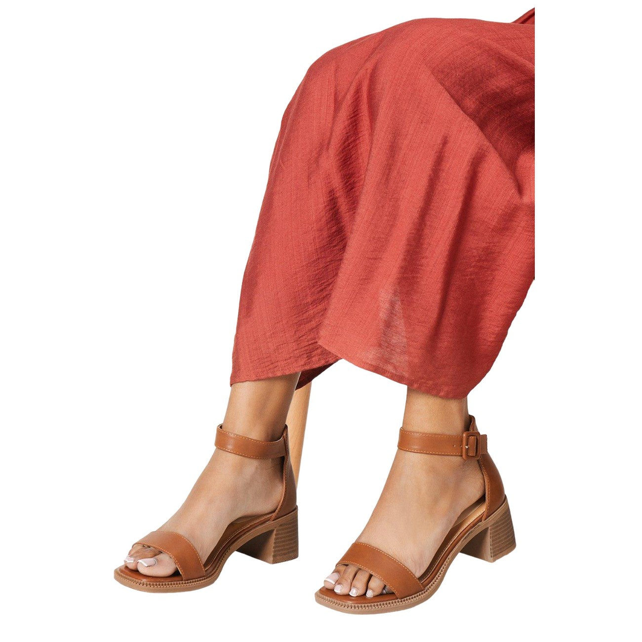 Tan - Side - Dorothy Perkins Womens-Ladies Sasha Comfort Low Block Heel Sandals