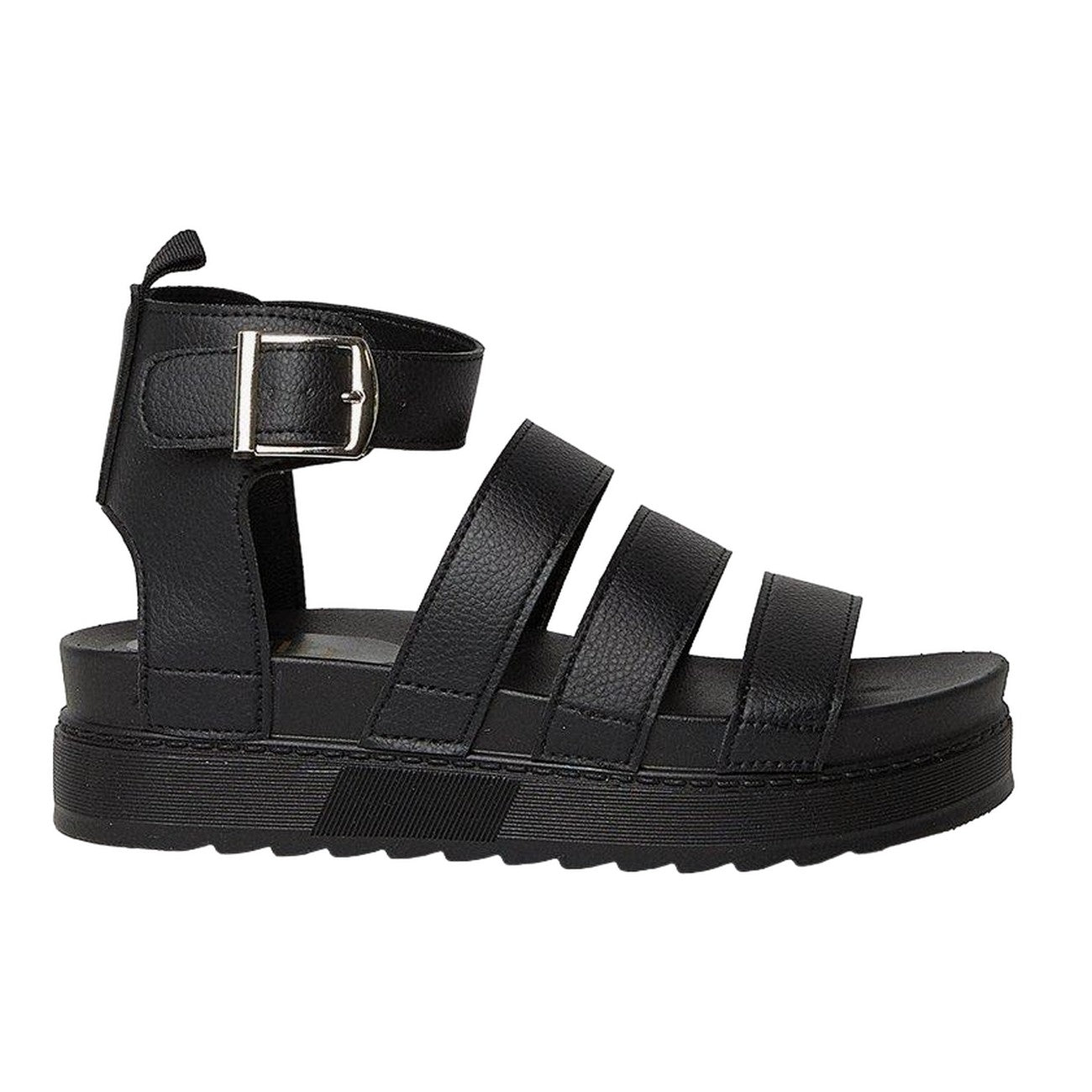 Black - Back - Faith Womens-Ladies Honour Multi Strap Chunky Heel Wedge Sandals