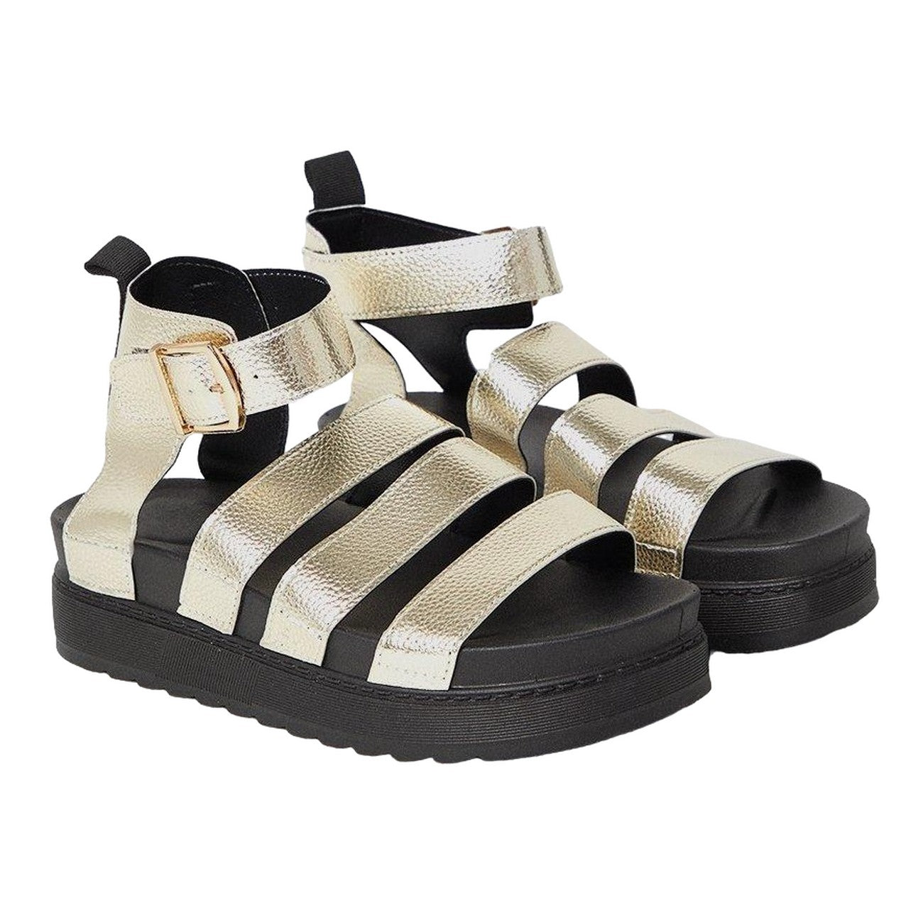 Gold - Front - Faith Womens-Ladies Honour Multi Strap Chunky Heel Wedge Sandals