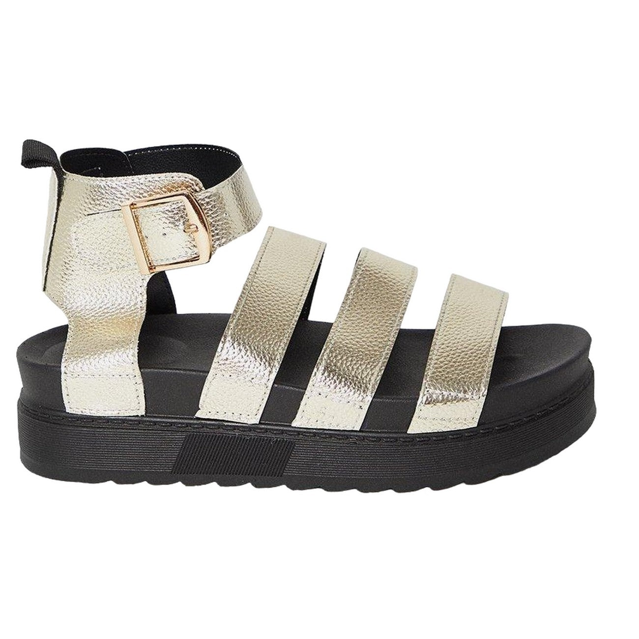 Gold - Back - Faith Womens-Ladies Honour Multi Strap Chunky Heel Wedge Sandals