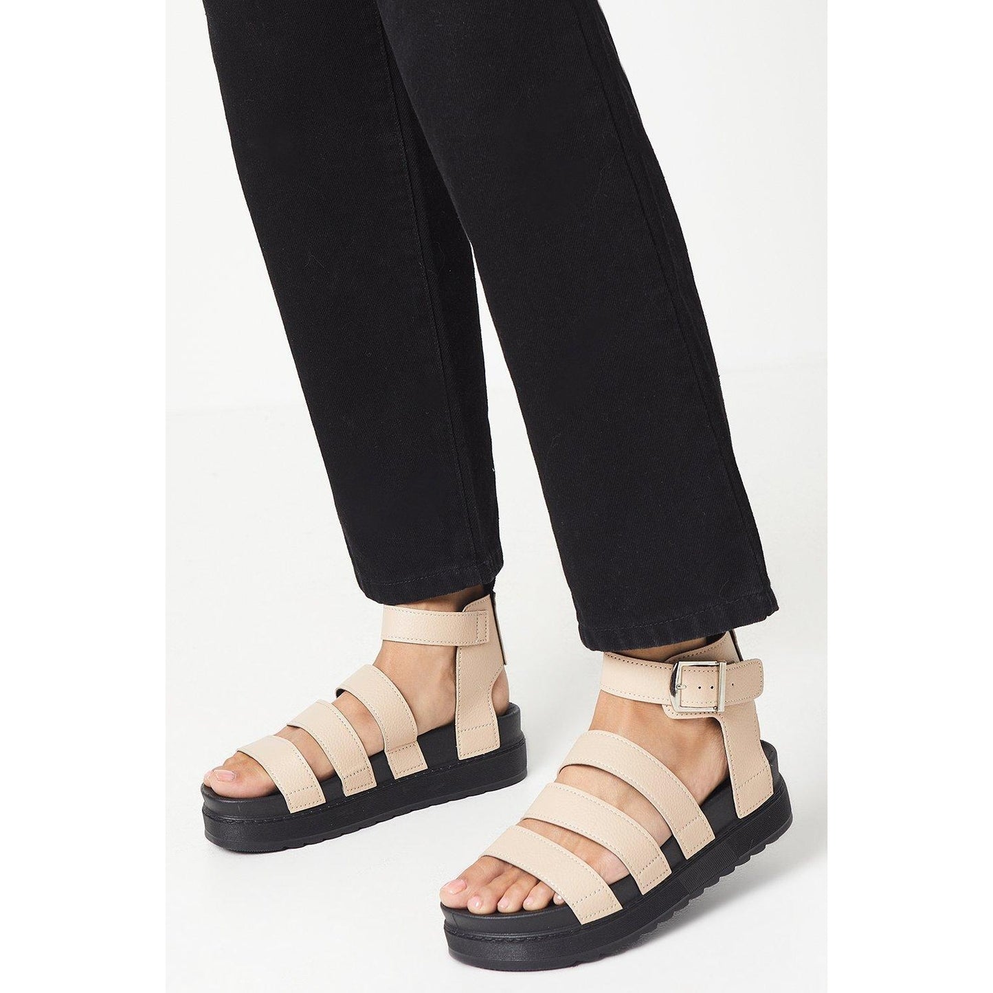 Beige - Front - Faith Womens-Ladies Honour Multi Strap Chunky Heel Wedge Sandals