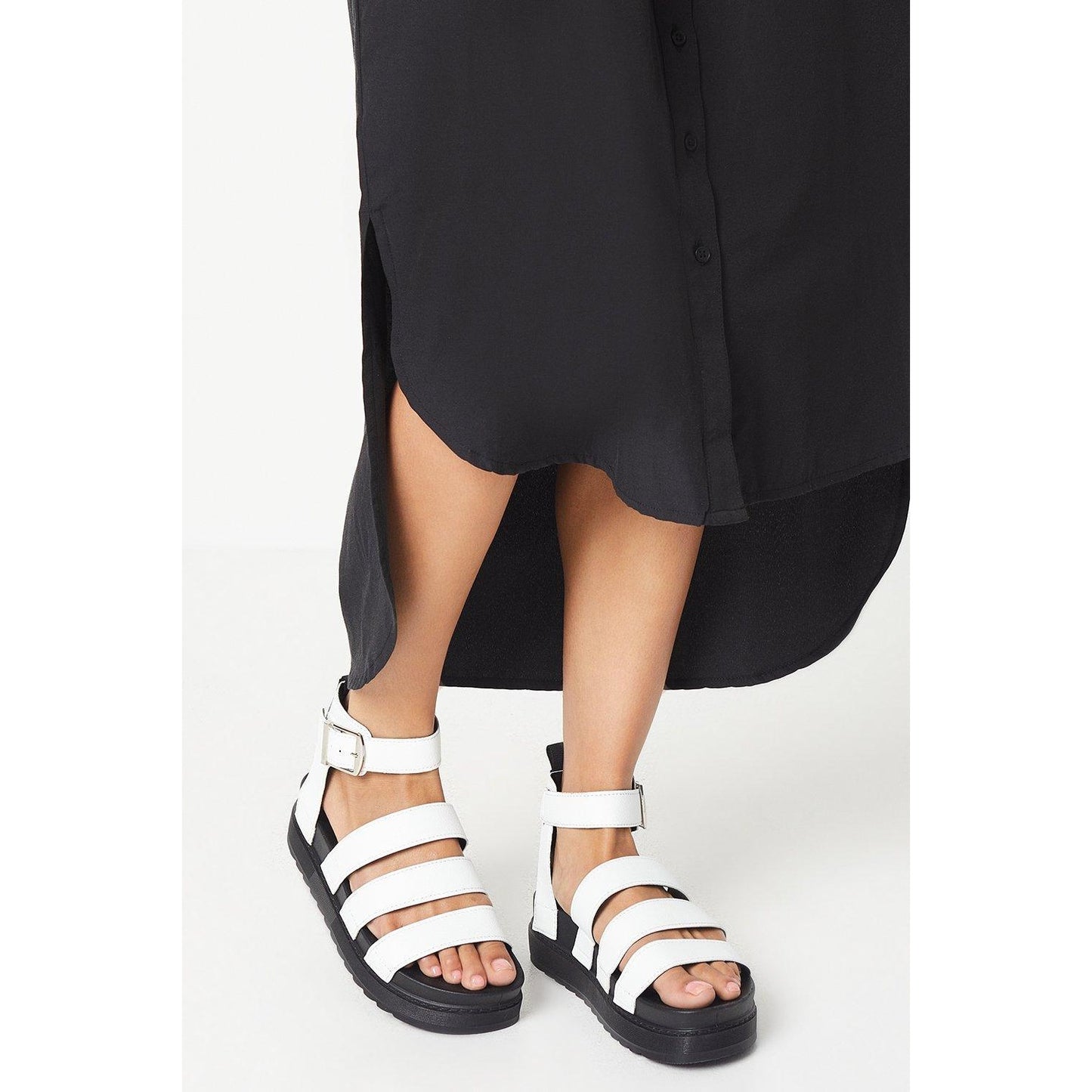 White - Front - Faith Womens-Ladies Honour Multi Strap Chunky Heel Wedge Sandals