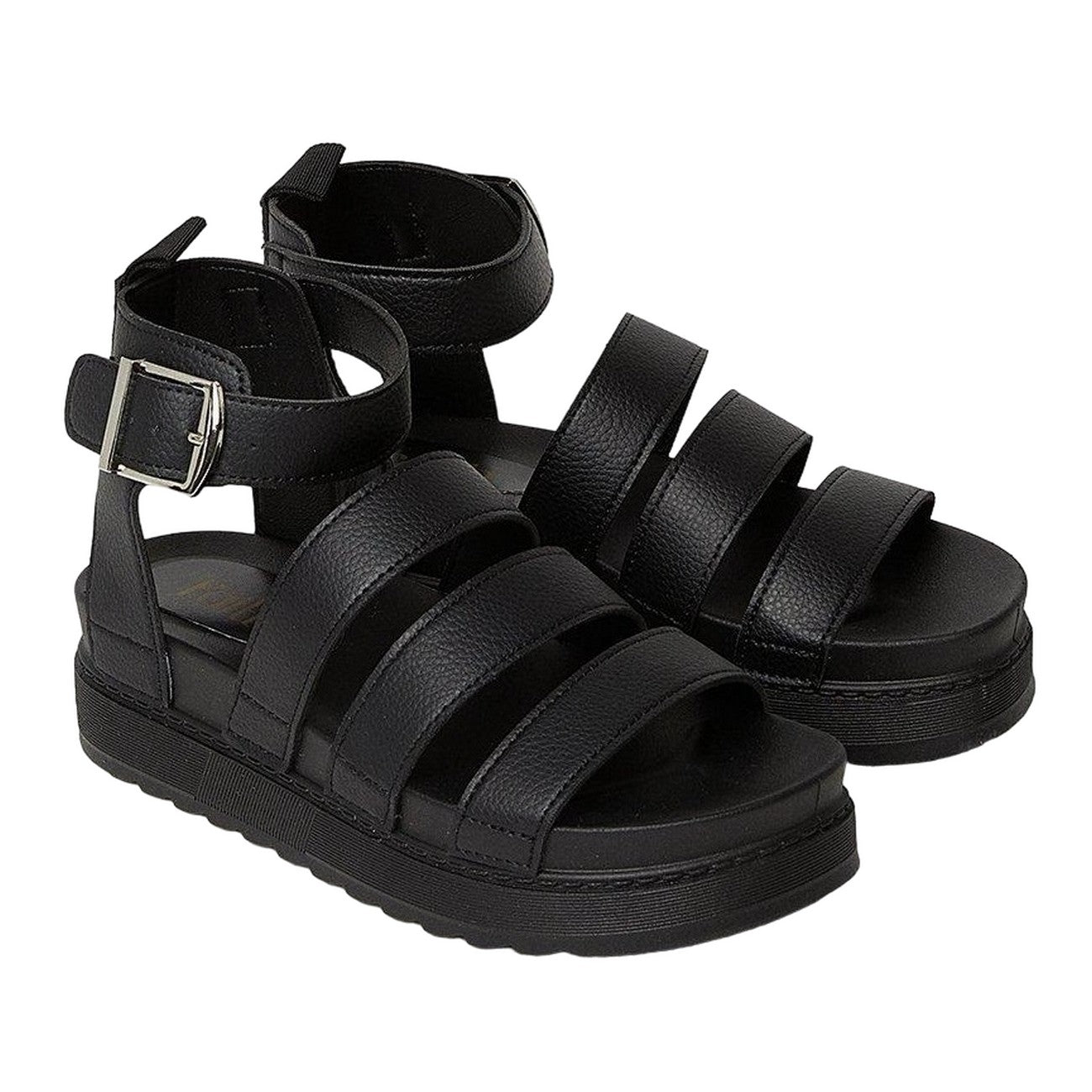 Black - Front - Faith Womens-Ladies Honour Multi Strap Chunky Heel Wedge Sandals