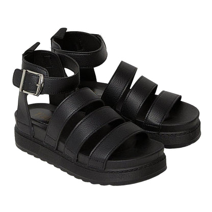 Black - Front - Faith Womens-Ladies Honour Multi Strap Chunky Heel Wedge Sandals