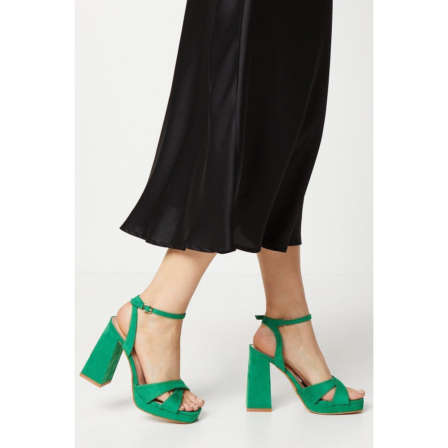 Green - Front - Faith Womens-Ladies Cara Crossover Strap High Block Heel Sandals