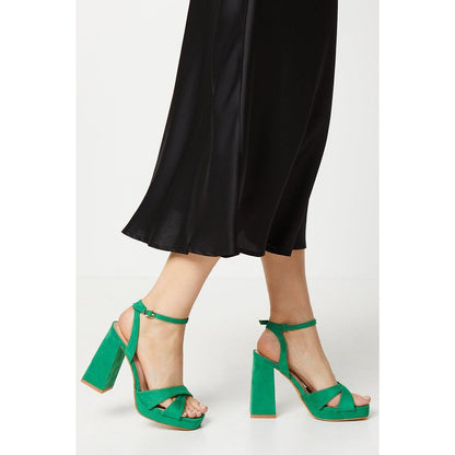 Green - Front - Faith Womens-Ladies Cara Crossover Strap High Block Heel Sandals