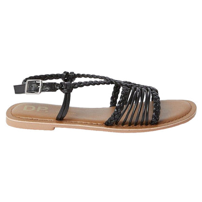 Black - Back - Dorothy Perkins Womens-Ladies Josie Lattice Leather Extra Wide Flat Sandals