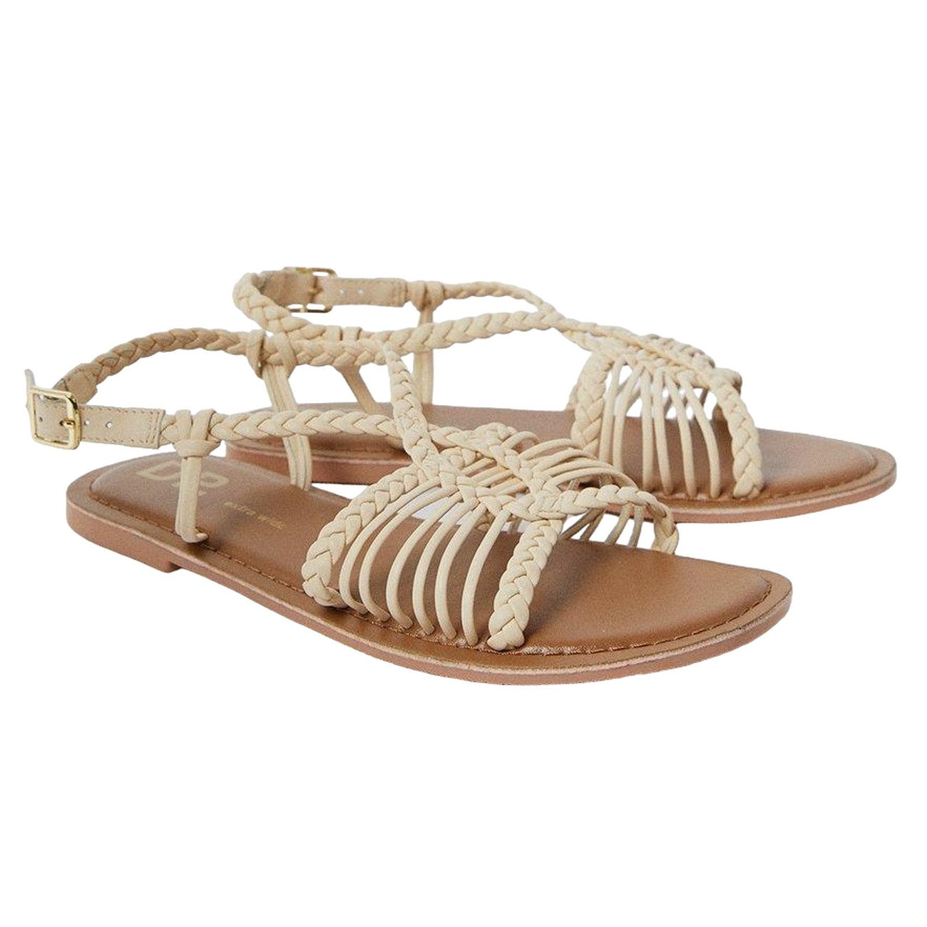 Bone - Front - Dorothy Perkins Womens-Ladies Josie Lattice Leather Extra Wide Flat Sandals