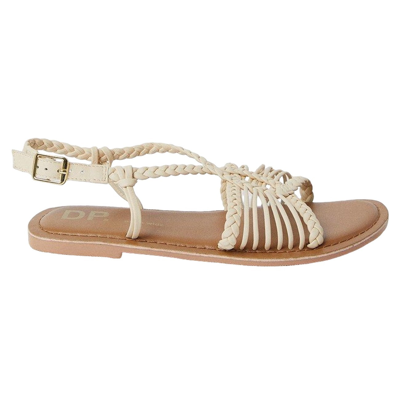 Bone - Back - Dorothy Perkins Womens-Ladies Josie Lattice Leather Extra Wide Flat Sandals