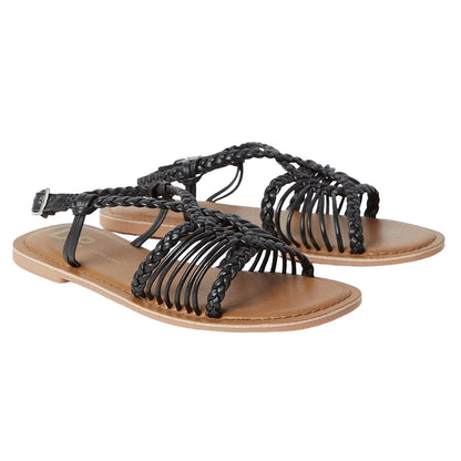 Black - Front - Dorothy Perkins Womens-Ladies Josie Lattice Leather Extra Wide Flat Sandals