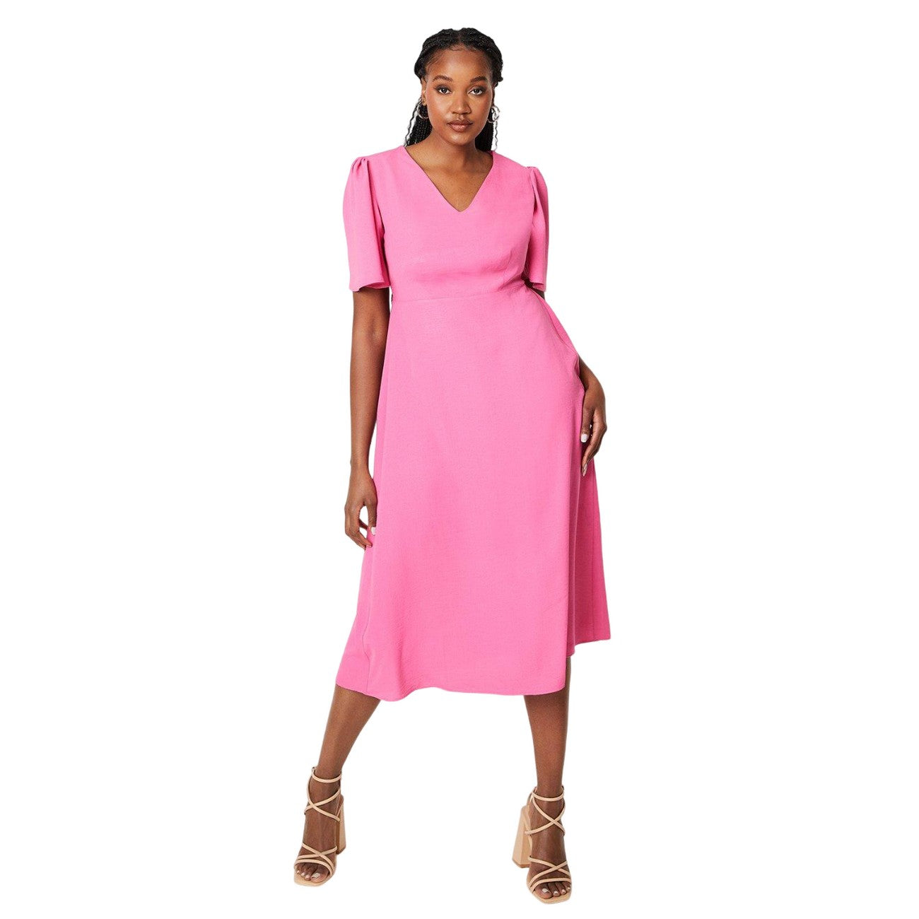Pink - Front - Dorothy Perkins Womens-Ladies V Neck Angel Sleeve Midi Dress