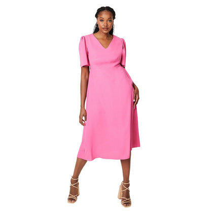 Pink - Front - Dorothy Perkins Womens-Ladies V Neck Angel Sleeve Midi Dress