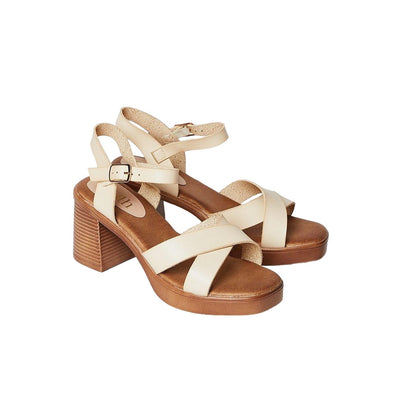 Beige - Front - Faith Womens-Ladies Christen Crossover Strap Block Heel Sandals
