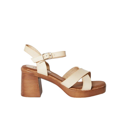 Beige - Back - Faith Womens-Ladies Christen Crossover Strap Block Heel Sandals