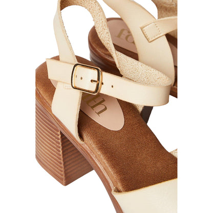 Beige - Side - Faith Womens-Ladies Christen Crossover Strap Block Heel Sandals