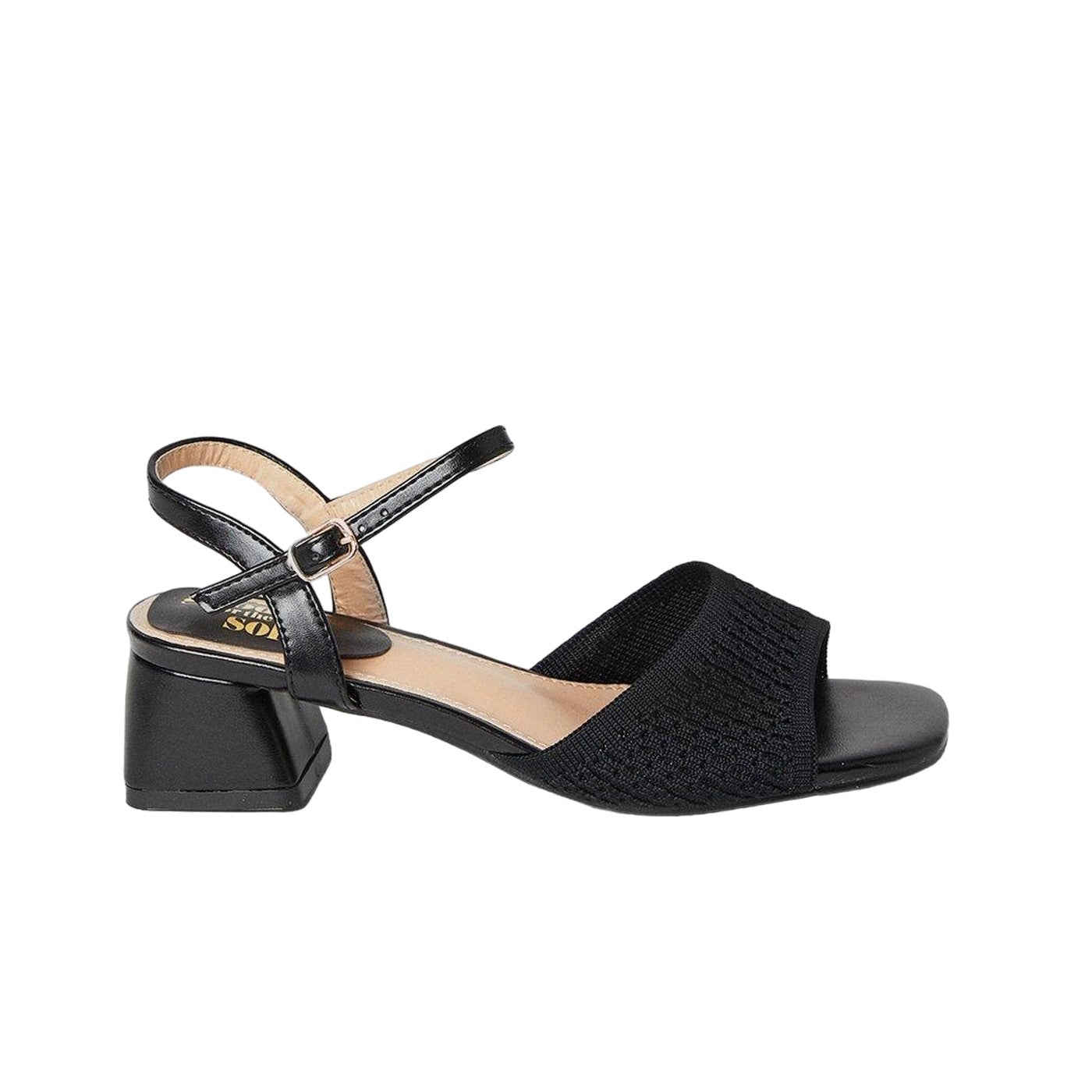 Black - Back - Good For The Sole Womens-Ladies Estelle Fine Knit Low Block Heel Sandals