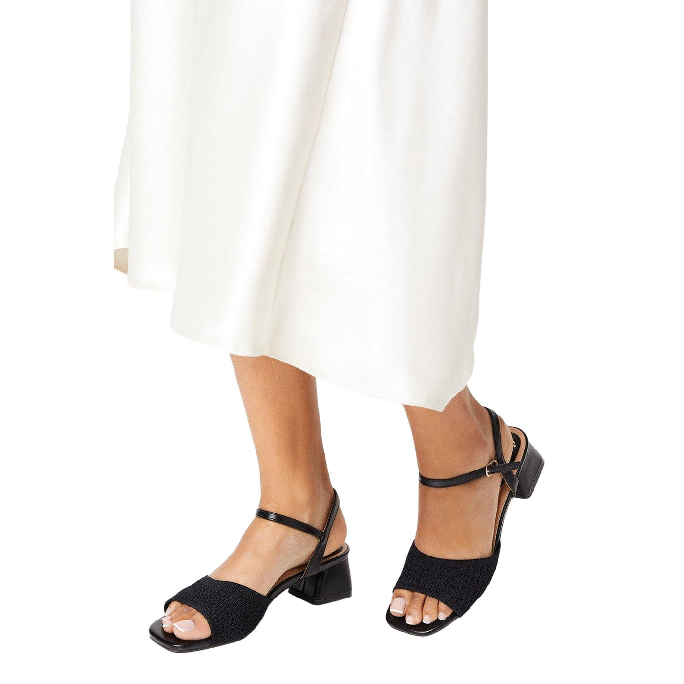 Black - Side - Good For The Sole Womens-Ladies Estelle Fine Knit Low Block Heel Sandals