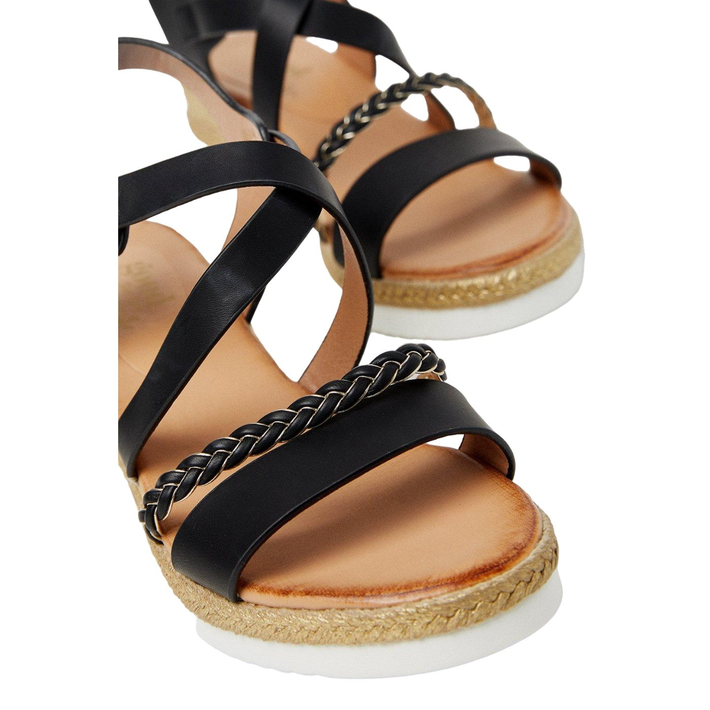 Black - Side - Good For The Sole Womens-Ladies Archie Plaited Wedge Sandals