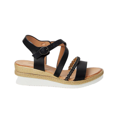 Black - Back - Good For The Sole Womens-Ladies Archie Plaited Wedge Sandals