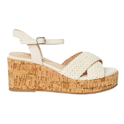 Beige - Back - Good For The Sole Womens-Ladies Andreia Crossover Strap Wedge Sandals