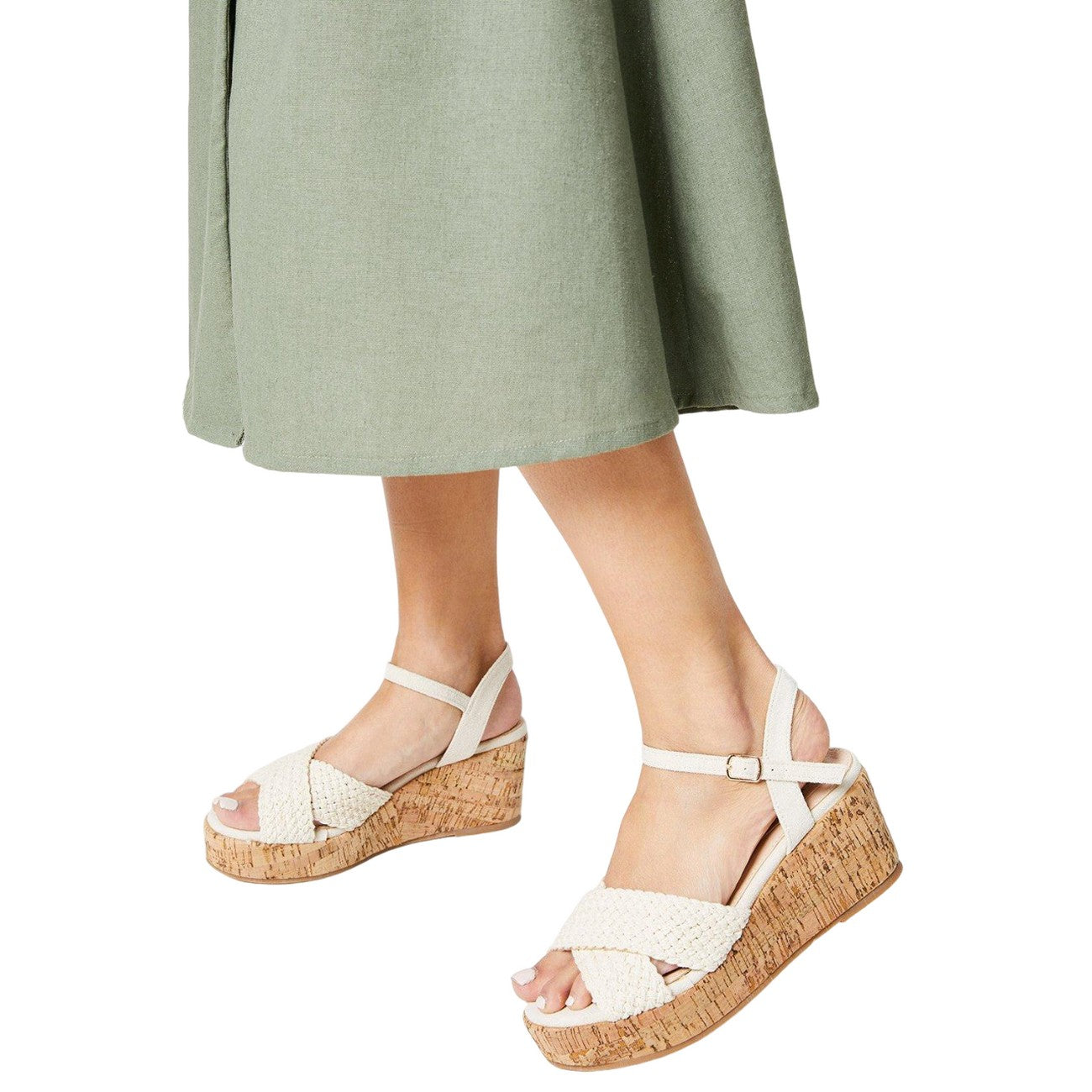 Beige - Side - Good For The Sole Womens-Ladies Andreia Crossover Strap Wedge Sandals
