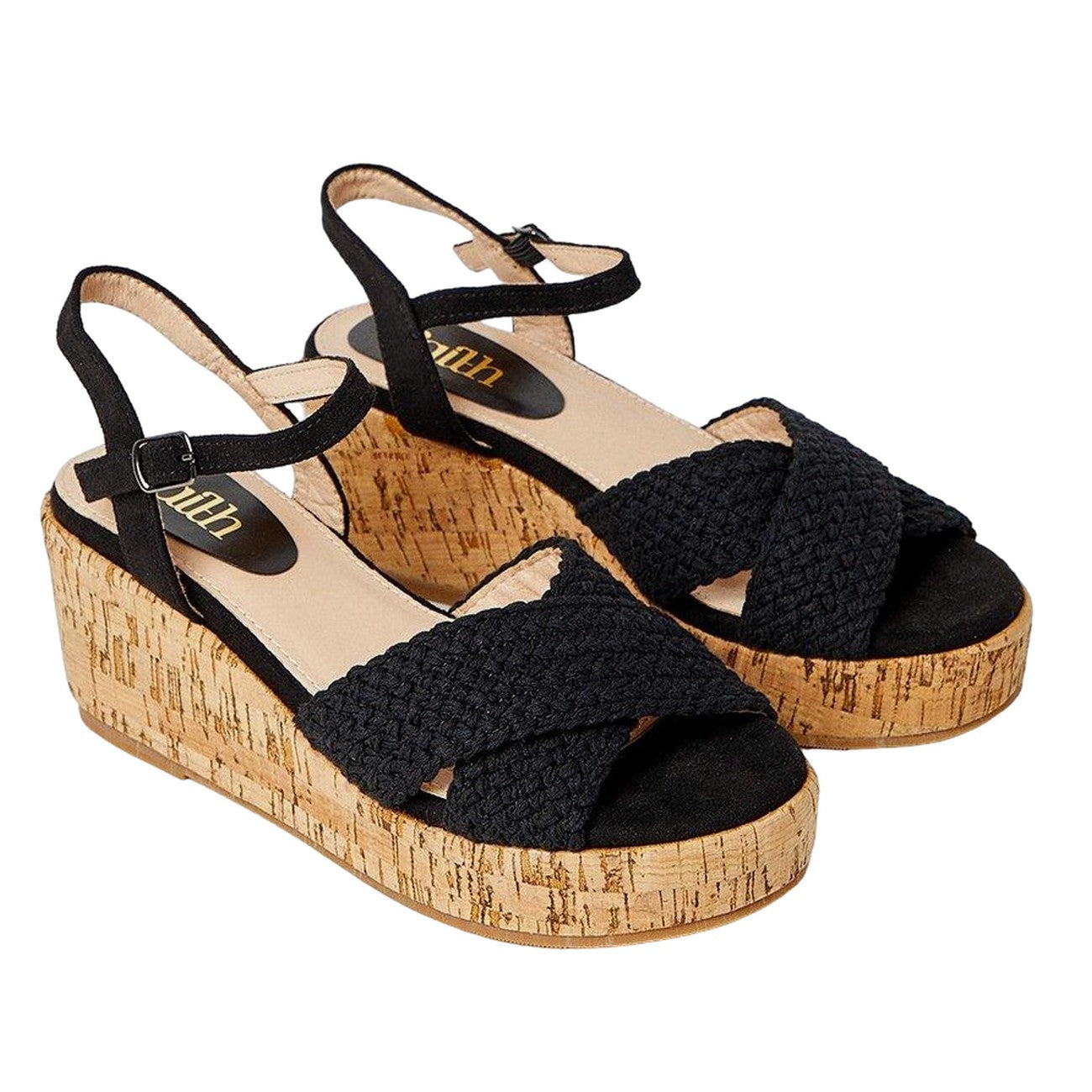 Black - Front - Good For The Sole Womens-Ladies Andreia Crossover Strap Wedge Sandals