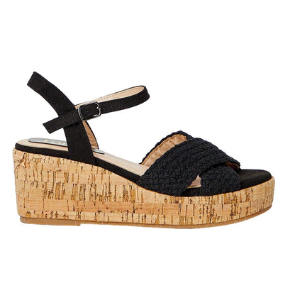 Black - Back - Good For The Sole Womens-Ladies Andreia Crossover Strap Wedge Sandals