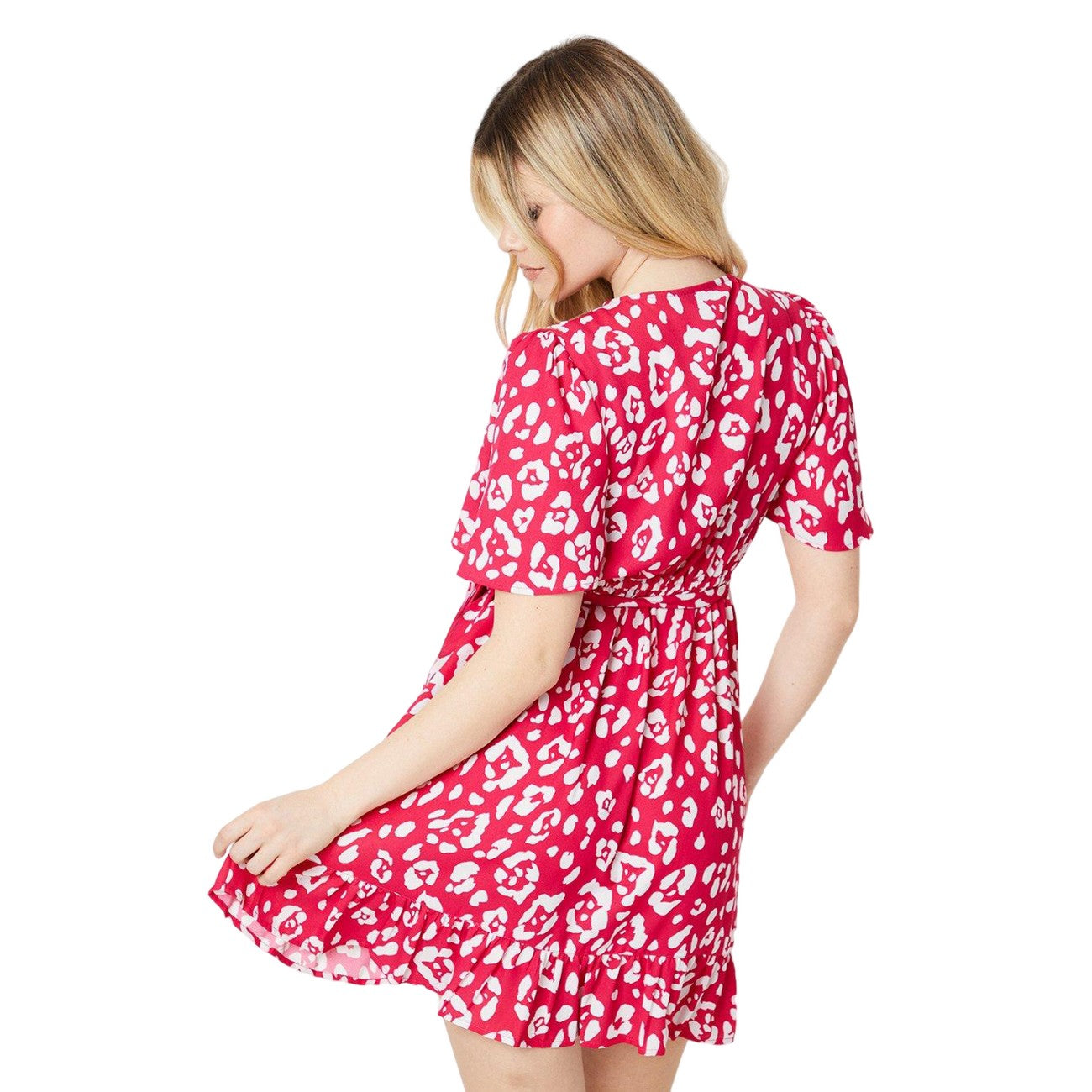 Pink - Back - Dorothy Perkins Womens-Ladies Animal Print Side Tie Mini Dress